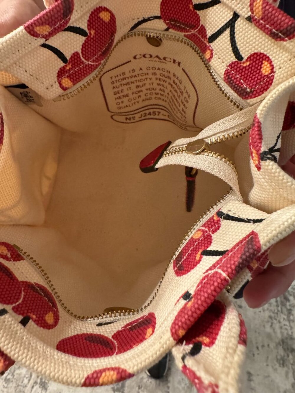 COACH Cargo Cherry Print Canvas Tote Bag - Picture 4 of 4